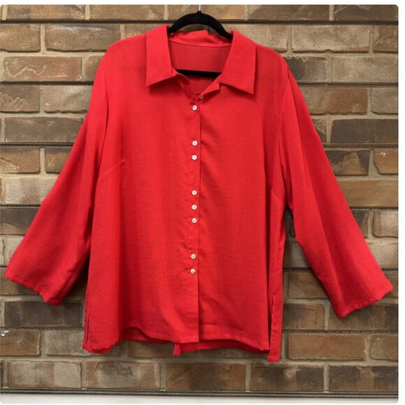 Fridaze - Linen Redefined AA59 - Fun Buttons Linen Tunic Lagenlook Shirt Size XL - Picture 2 of 9